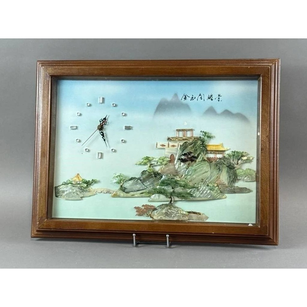 Vintage Chinese Shell-Inlay 3D Diorama Wall Clock – Signed Li Yurun